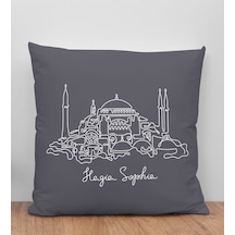 Bk Gift Ayasofya Camii Tasarımlı Antrasit Kırlent Yastık, Arkadaşa Hediye, Ev Dekorasyonu, Ev Hediyesi-1