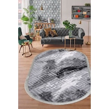 Dijidekor Halı Antrasit Cool Karo Saçaklı Oval Kesme İnce Yol...