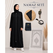 Bilenler Kadın Namaz Seti Fermuarlı Namaz Elbisesi Seccade Örtü Yasin Tesbih Zikirmatik Siyah