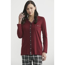 Sementa Ekose Kombinli Düğmeli Pijama Takım - Bordo Bordo