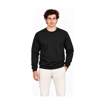 Erkek Bisiklet Yaka İçi Şardonlu 2 İplik Düz Uzun Kollu Regular Fit Sweatshirt - Siyah