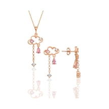 Gümüş Rose Pembe Zirkon Taşlı Bulut Kolye Ve Küpe İkili Set Barcode Pembe Altın