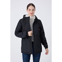 Kadın Kürklü Su Ve Rüzgar Geçirmez Kapüşonlu Kışlık Mont & Kaban & Parka Siyah