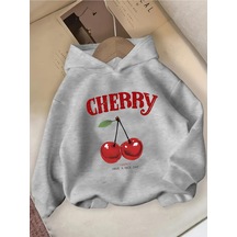 Uyguntarz Happy Cherry Baskılı Oversize Çocuk Sweatshirt Gri