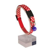 Pettagart Güvenlik Kilitli Ayarlanabilir Kırmızı Beyaz Kalpli Yumuşak Doku Kedi Boyun Tasması 22-30 Cm