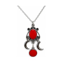 Kırmızı Detaylı Çift Hilal Figürlü Gotik Kolye Mistik Metal Boyun Aksesuarı Çok renkli 78635942