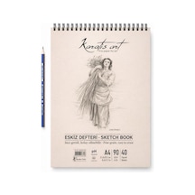 A4 Eskiz Defteri, İnce Grenli, Kolay Silinebilir Ph Nötr Kağıt, Spiralli Sketch Book, 90 G/m²,