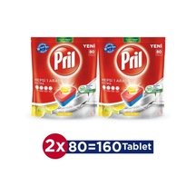 Pril Hepsi Bir Arada Extra Limon Kokulu Bulaşık Deterjanı 2 x 80 Tablet