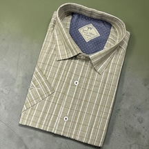 Eren Style Linen Keten Klasik %100 Cotton Kısa Kollu Terletmeyen Gömlek Açık Haki