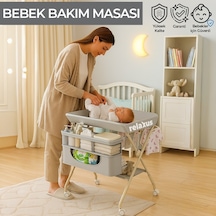 Portatif Bebek Alt Değiştirme Bakım Masası Sepetli Organizer Katlanabilir Taşınabilir İstasyon Tekerlekli Askılık Gri