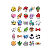 30 Adet Yama Efektli Sevimli Obje Sticker Seti - Laptop Telefon Defter İçin Çok Renkli