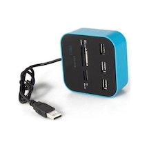 3 Port Usb 2.0 Hub Usb Çoklayıcı Usb Kart Okuyucu Mavi