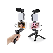 Profesyonel Selfie Mikrofon Tripod Ile Led Işık Stüdyo Mikrofon Kayıt Mikrofon Vlog Için
