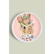 Sevimli Tavşan Modern Duvar Saati - Salon - Genç Odası - Çocuk Odası - 30cm - Önü Camlı Beyaz Kasa Beyaz