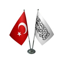 Masa Üstü Afganistan Bayrağı Türk Bayrağı İkili Krom Direk Masa B