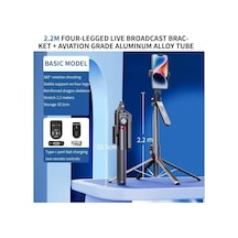 Bluetooth Uzaktan Kumandalı 2.2m Uzatılabilir Tripod Selfie Çubuğu 360 Derece Dönebilen Başlık 1 Adet