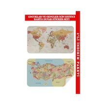 Eğitici - Öğretici Dünya Ve Türkiye Haritası Çocuk Odası Duvar Sticker-60x105-3890 Renkli