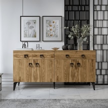 Elara Konsol 180 Cmı Ceviz,metal Ayaklı 4 Kapaklı 2 Çekmeceli Modern Konsol Ceviz
