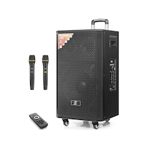 Çift Karaoke Mikrofonlu Bluetooth Hoparlör Fm Radyo 120w 12 İnç Kumandalı Ahşap Ndr412 Evimdeyokyok