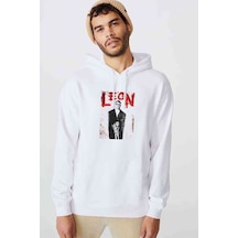 Leon Mathilda Retro Movie Baskılı Beyaz Erkek Örme Kapşonlu Sweat Leon Mathilda Retro Movie Baskılı Beyaz Erkek Örme Kapşonlu Sweat