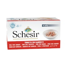 Schesir Tam Ve Dengeli Ton Balığı İle Karidesli Jöle İçinde Kedi Konservesi Multipack 6x50g