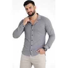 Etiler Collection Erkek Waffle Kumaş Uzun Kollu Düğmeli Açık Yaka Regular Fit Gömlek - Füme