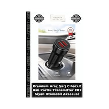Premium Araç Şarj Cihazı 2 Usb Portlu Transmitter C01 Siyah Otomobil Aksesuar