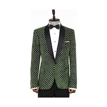 Wessi Nokta Desenli Slim Fit Koyu Yeşil Erkek Smokin Ceket Koyu Yeşil