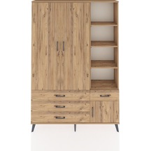Arges Dolap 5 Raflı 4 Çekmeceli Tek Askılı 132x30x195 Çam-çam/çam Atlas Çam/atlas Çam