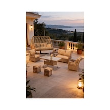 Dora Garden Home Ecem 7 Kişilik Rattan Bahçe Mobilyası Ve 2 Kişilik Rattan Salıncak Seti Kahverengi Siyah Çizgili