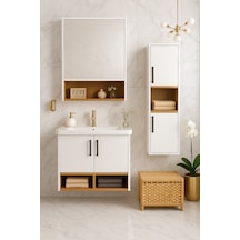 Dmz Home Concept Legna 65 Cm Beyaz-ahşap Renkli Mdf, Seramik Lava Beyaz - Meşe