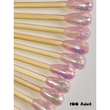 100 Adet Dekoratif Pembe Damla Boncuklu Pasta Kürdanı 6 cm - Boncuk 8 mm - Baby Shower Kürdan