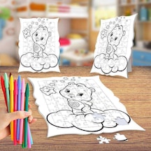 Bulut Üstünde Ayıcık Boyama Puzzle Tablo Çocuk Eğitici Yapboz