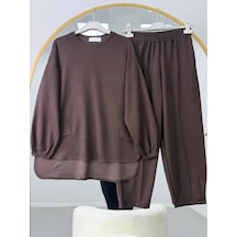 Lovie Moda Salaş Pantolon Tesettür İkili Takım Kahverengi