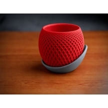 3d Baskı Küre Saksı - Kafes Dokulu İki Parçalı Dekoratif Saksı - Kırmızı-gri
