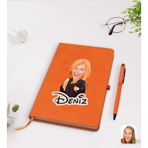 Kişiye Özel Kadın Hakim Karikatürlü Turuncu Termo Deri Defter Kal