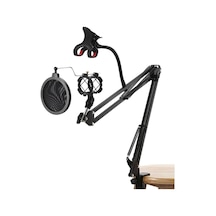 Coverzone Masa Tipi Mikrofon Standı 3 Eklemli Açısı Ayarlanabilir Kurulumu Ve Kullanımı Kolay Mengene Tipi Stand Ms61p