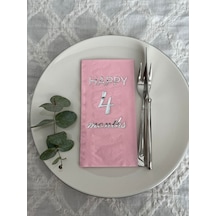 Gümüş Yaldızlı Pembe Happy 4 Yaş Months Garson Katlama Peçete 16 Adet