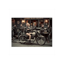Eski Motosikletli Adamlar Hediyelik Ahşap Tablo