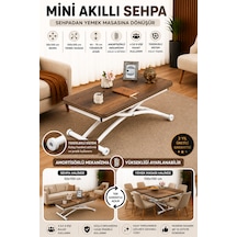 Akıllı Sehpa Mini Juppo Beyaz Mekanizma Yemek Masası Barok Ceviz