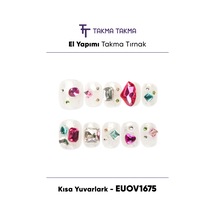 Euov1675 Kısa Yuvarlak 10'lu Tekrar Kullanılabilir El Yapımı Protez Takma Tırnak L
