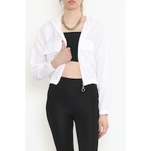 Çift Cepli Crop Yağmurluk Beyaz - 17743.1247. Beyaz
