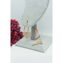 Rose Altın Kaplama Vip Seri Oklu Kalp Küpe 2,5 cm