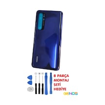 Xiaomi Mi Note 10 Lite Uyumlu Arka Cam Pil Batarya Kapağı Mavi + Montaj Set Diğer