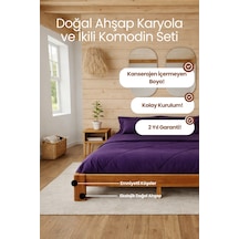 Soft Model Masif Ahşap Karyola Ve 2 Adet Komodin Kolay Kurulum Fırınlanmış İthal Sibirya Çamı 150x200 Yatak Uyumlu 2 Adet Komodin - Ceviz