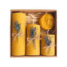 Petekoğlu Dekoratif Doğal Petek Balmumu Mum Ay Ve Güneş Seti Bal Mumu Mum Hediyelik Beeswax Candle Enerji Sınıfı A 000 Açık Krem