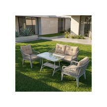 Kaş Alüminyum 2+1+1+sehpa Bahçe Balkon Mobilyası,gri Rattan/bej Kumaş