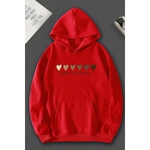Unisex Kalp Baskılı Oversize Sweatshirt Kırmızı Unisex Kalp Baskılı Oversize Sweatshirt Kırmızı