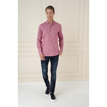 Efor Slim Fit Dokulu %100 Pamuk Bordo Gömlek G 1584 Bordo