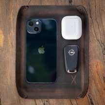 Minimal X Design Masaüstü Organizer, Toplayıcı, Hakiki Deri Vale Tepsisi, Telefon Pedi, Deri Sümen, Deri Pad, Deri